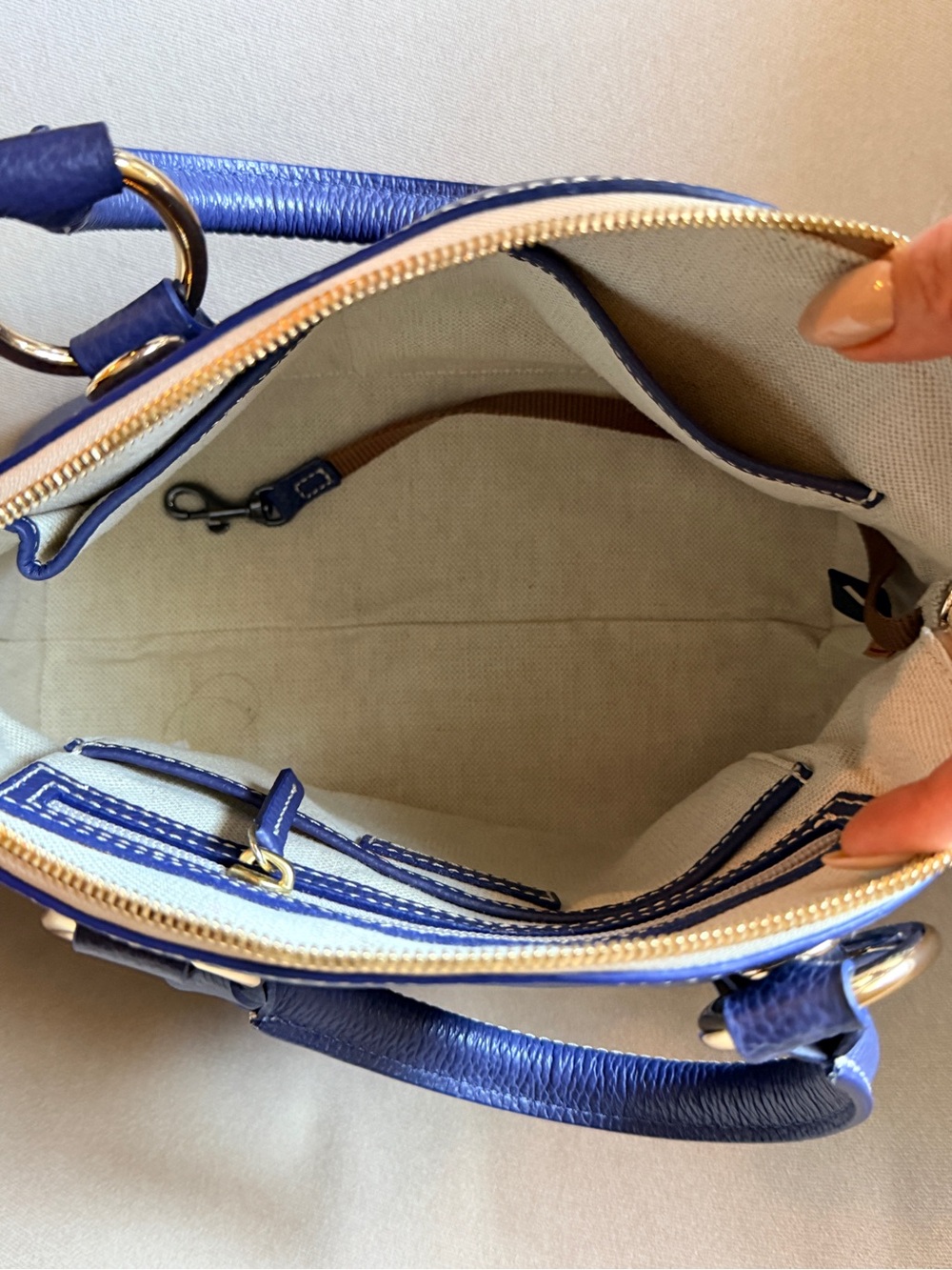 Dooney & Bourke Lucca Marine Blue Pebble Leather Satchel with Gold Hardware - Picture 10 of 10
